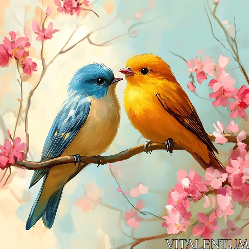 Spring Birds with Blossoms AI Image