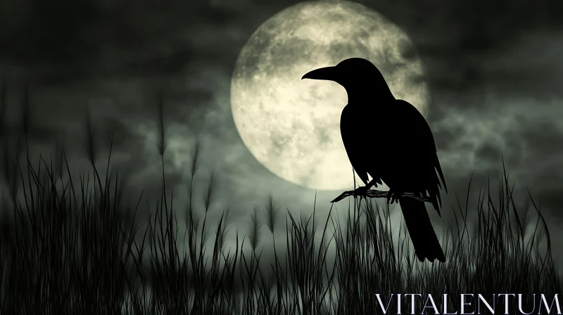 Night Watch: Crow Under the Moon AI Image