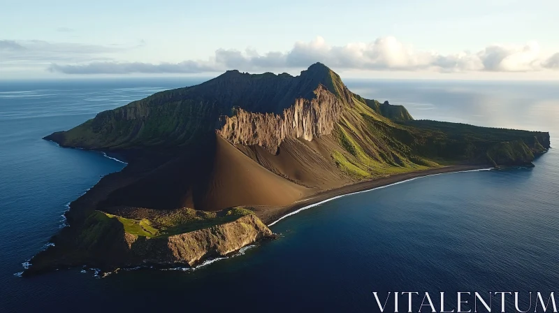 AI ART Island Landscape with Dormant Volcano and Ocean View