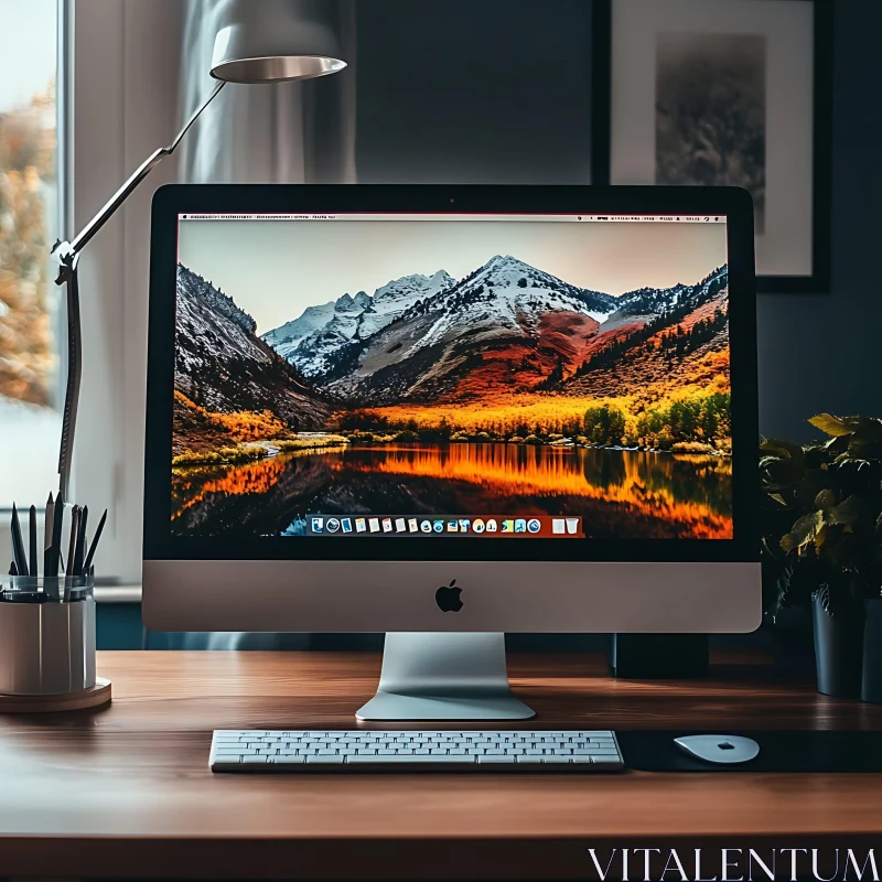 Elegant Workspace with Desktop Computer AI Image