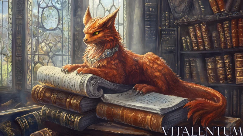 AI ART Fantasy Fox Reading in Old Library