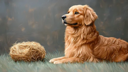 Illustrated Golden Retriever with Straw