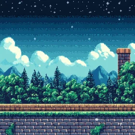 Starry Night Pixel Art Landscape