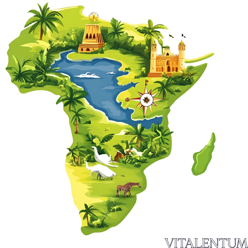 Whimsical Africa Map with Wildlife AI Image