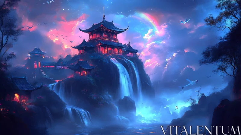 AI ART Fantasy Landscape with Asian Architecture