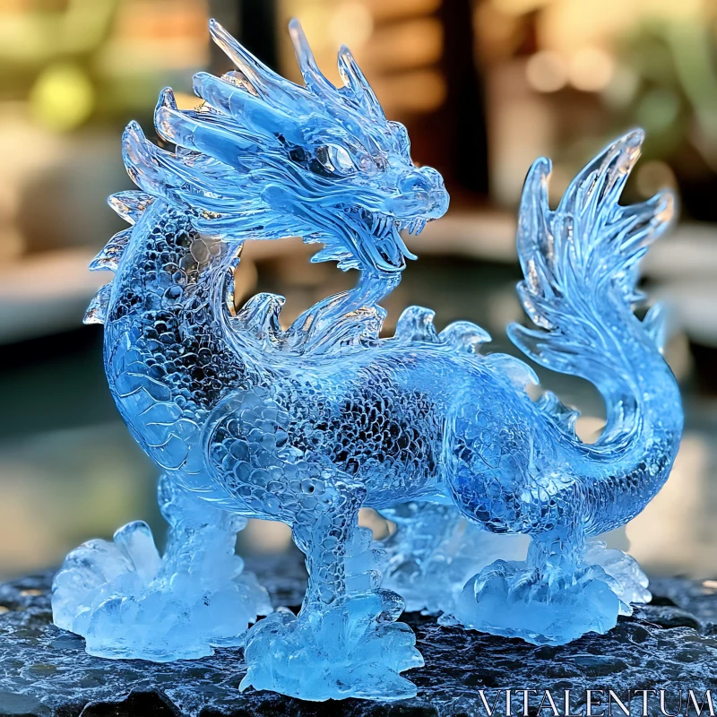 AI ART Translucent Dragon Figurine on Stone