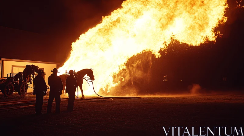 Nighttime Firefighting Scene with Horse AI Image