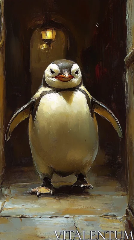 Penguin Painting with Lantern AI Image