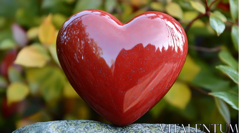 AI ART Red Heart on Stone - Love Symbol