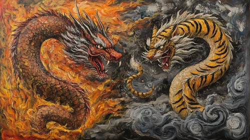 Fiery Dragon vs Striped Tiger Artwork
