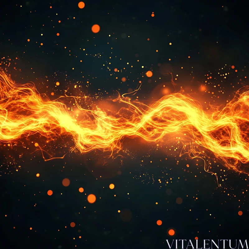 Dynamic Flow of Orange Flames with Sparks AI Image