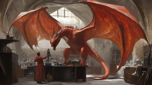 Dragon and Scientist in Lab