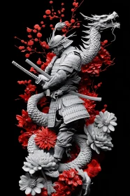 Warrior with Dragon and Flowers