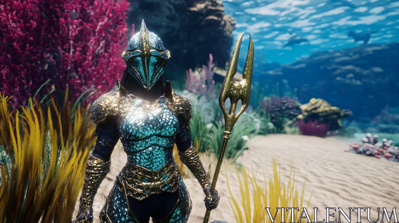 AI ART Armored Figure in Ocean Depths