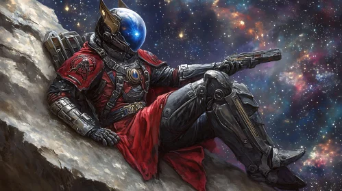 Cosmic Contemplation of Armored Astronaut