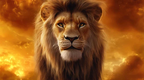 Golden Lion with Fiery Background