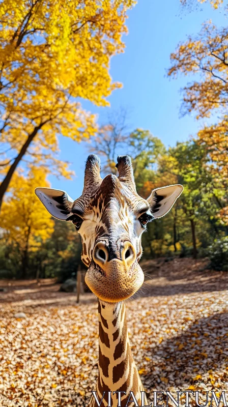 Giraffe Among Golden Leaves AI Image