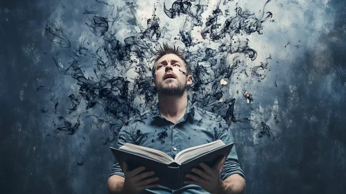 Man with Book and Ink Cloud