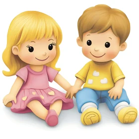 Illustration of Cartoon Boy and Girl