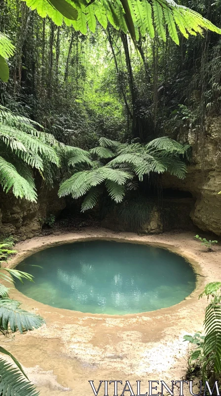 AI ART Majestic Circular Pool Amidst Forest Greenery