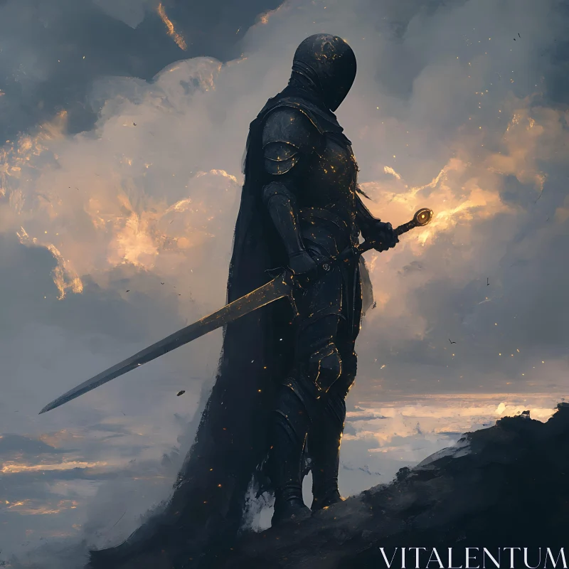 AI ART Armored Warrior with Sword in Fantasy Landscape