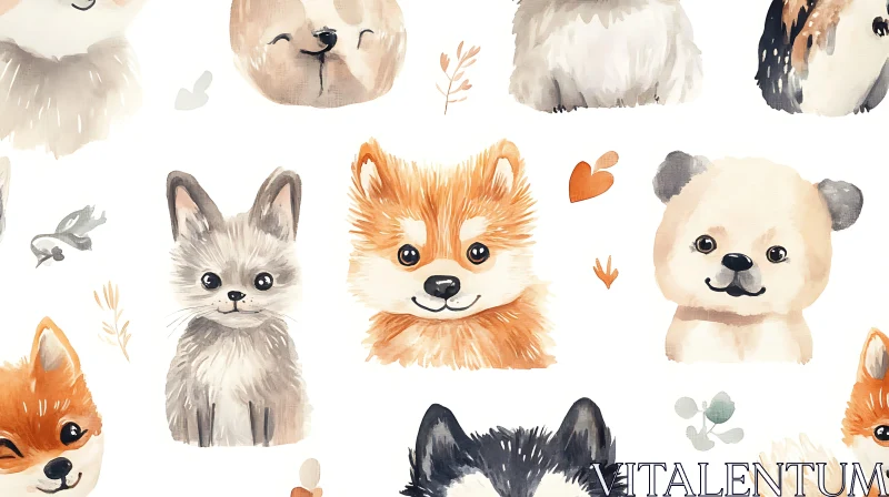 Adorable Watercolor Puppy Illustrations AI Image