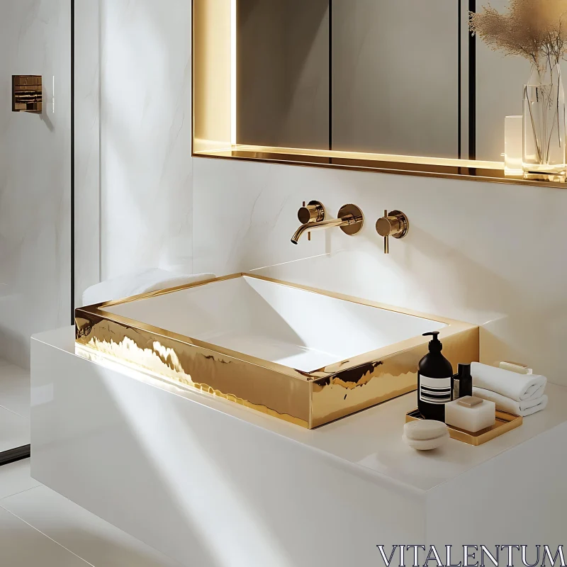 Modern Minimalist Bathroom with Gold Accents AI Image