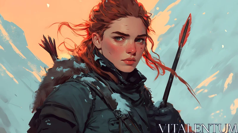 AI ART Female Archer in Snowy Landscape Art