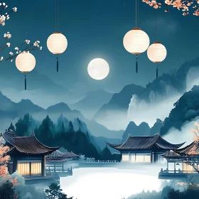 Moonlit Asian Architecture