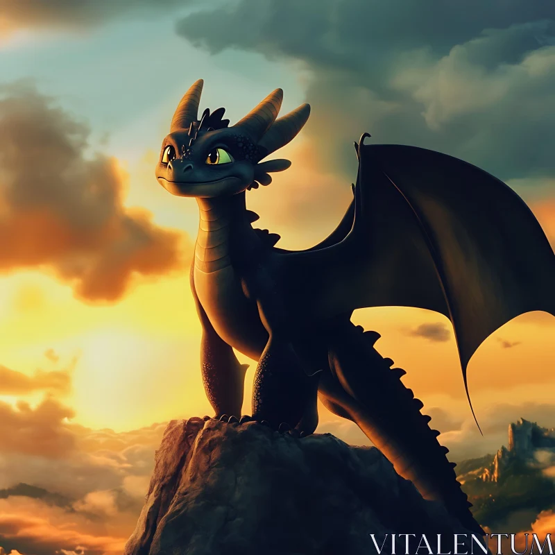 AI ART Sunset Dragon Cartoon Illustration