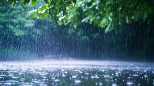 Forest Downpour with Green Canopy