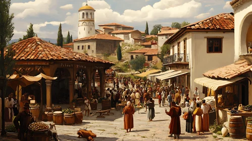 Bustling Market in Ancient City