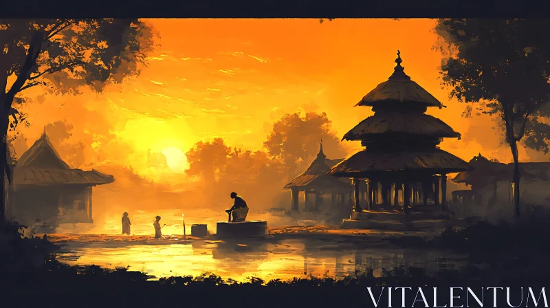 AI ART Serene Temple at Sunset