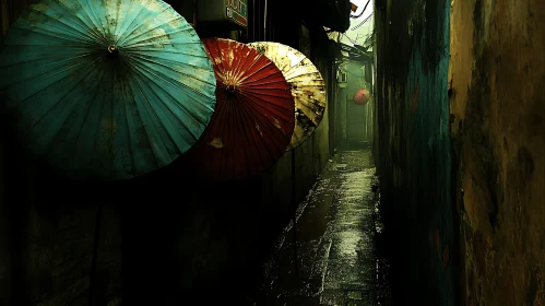 Urban Alley with Umbrellas