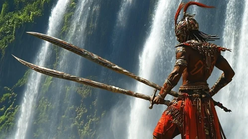 Waterfall Warrior with Dual Swords