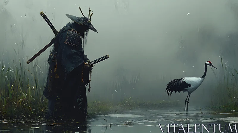 AI ART Warrior and Bird in the Mist