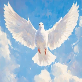 White Dove Soaring in Blue Sky