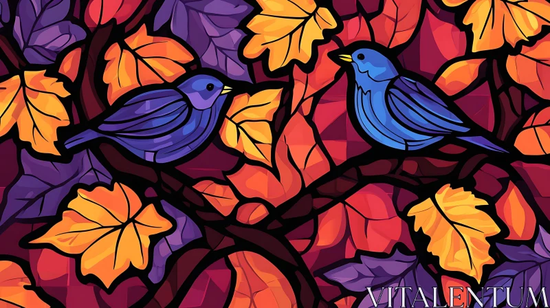 Birds among Autumn Leaves AI Image