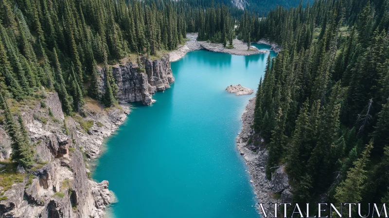 AI ART Serene Lake with Pine Forest and Cliffs