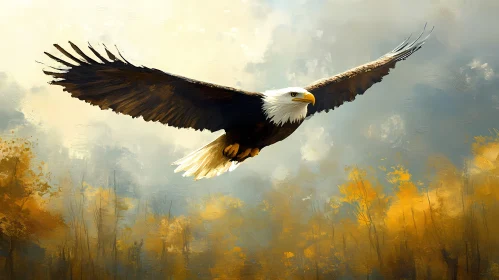 Eagle Soaring Through Autumn