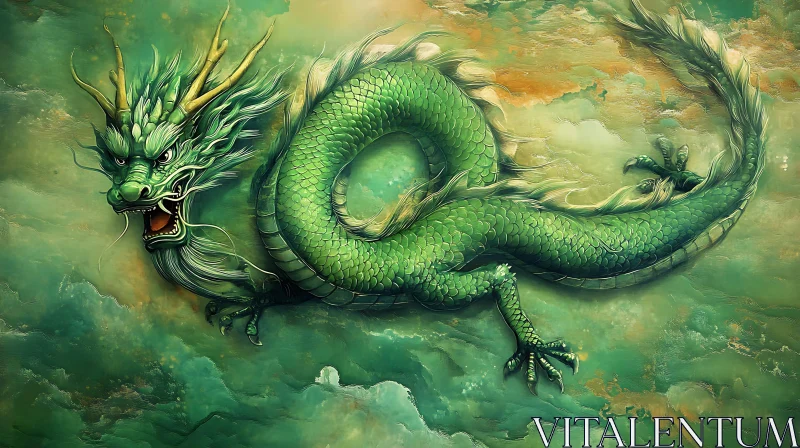 AI ART Emerald Dragon in the Clouds Artwork