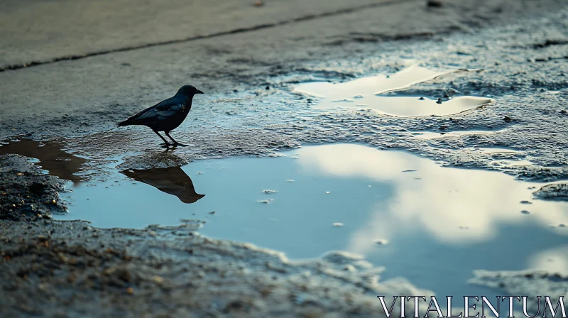 Black Bird and Water Reflection AI Image