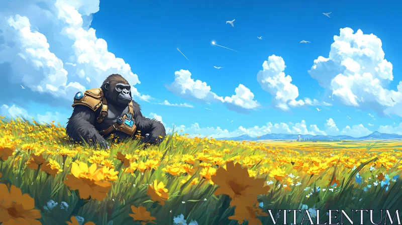 Tech Meets Nature: Gorilla in Bloom AI Image