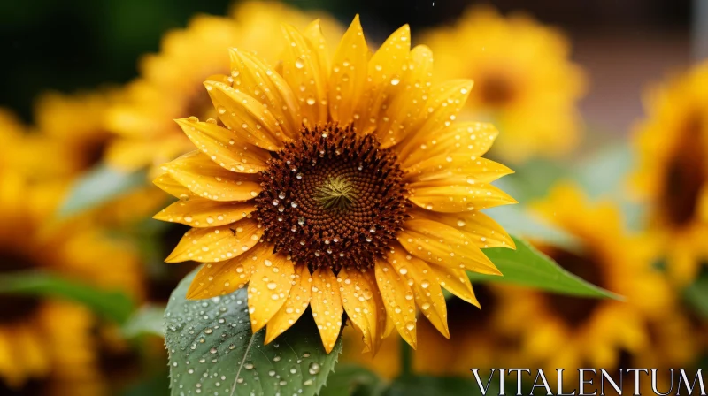 Tranquil Sunflower with Dew Drops - Floral Harmony AI Image