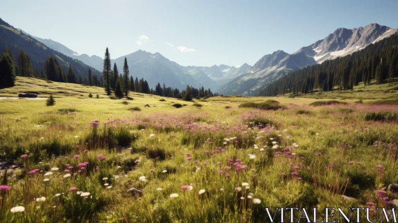 Wildflower Meadow and Mountain Landscape - Sublime Wilderness Imagery AI Image