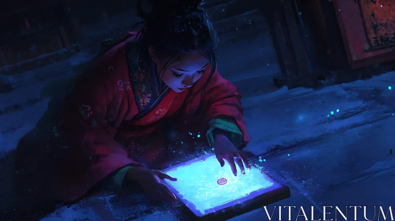 Mystical Tablet Art Featuring Woman AI Image