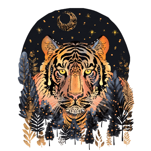 Tiger in Mystical Forest T-Shirt Art POD Design