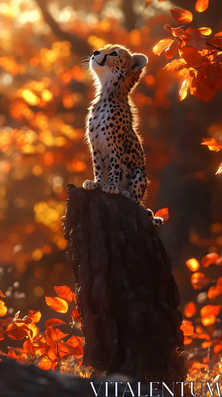 Young Cheetah in Sunlit Forest AI Image