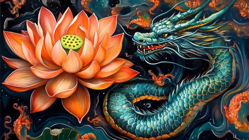 Serene Dragon with Blooming Lotus Blossom