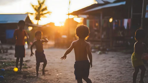 Silhouette of Children Playing During Sunset